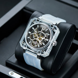 OBLVLO BRM Series - Black Dial & Full Sapphire Square Case Skeleton Mechanical Watch For Men's
