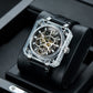 OBLVLO BRM Series - Black Dial & Full Sapphire Square Case Skeleton Mechanical Watch For Men's