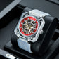 OBLVLO BRM Series - High Quality Red Dial & Full Sapphire Square Case Skeleton Automatic Watch