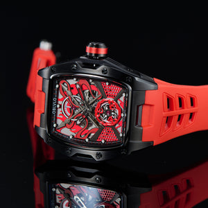 OBLVLO ZM-NZ Chinese myth "Nezha" Series - Red Case Men 46mm Tonneau Skeleton Luminous Automatic Wristwatch