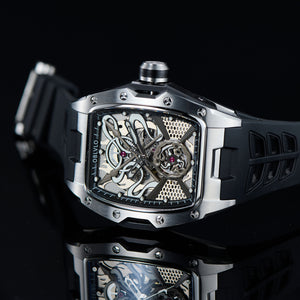 OBLVLO ZM-NZ Silver Case Men's Super luminous Watches - Luxury Tonneau Chinese myth "Nezha" Style Design Automatic Skeleton Watch