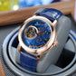 OBLVLO VMQ Series - Best Affordable Luxury Mens Rose Gold Zirconia Automatic Tourbillon Style Blue Dial Dress Watches