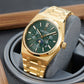 Best Affordable Yellow Gold 3-Eye Chronograph Automatic Watches - Royal Green OBLVLO TM-MUT