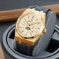 Yellow Gold OBLVLO TM-MUT 3-Eye Chronograph Automatic Watches For Seagull Movement