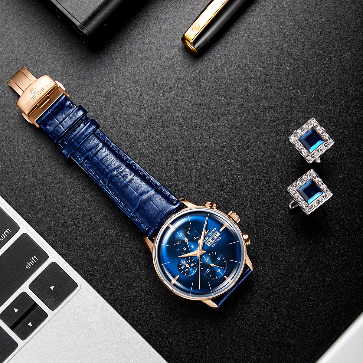 Affordable Dress Chronograph Rose Gold Watches from Reef Tiger Luxury