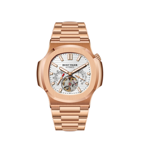 Luxury Men's 44mm Square Crystal Bezel Multifunction 24-Hour Tourbillon Style Watch | REEF TIGER RGA20S7 Business Wrist Watches