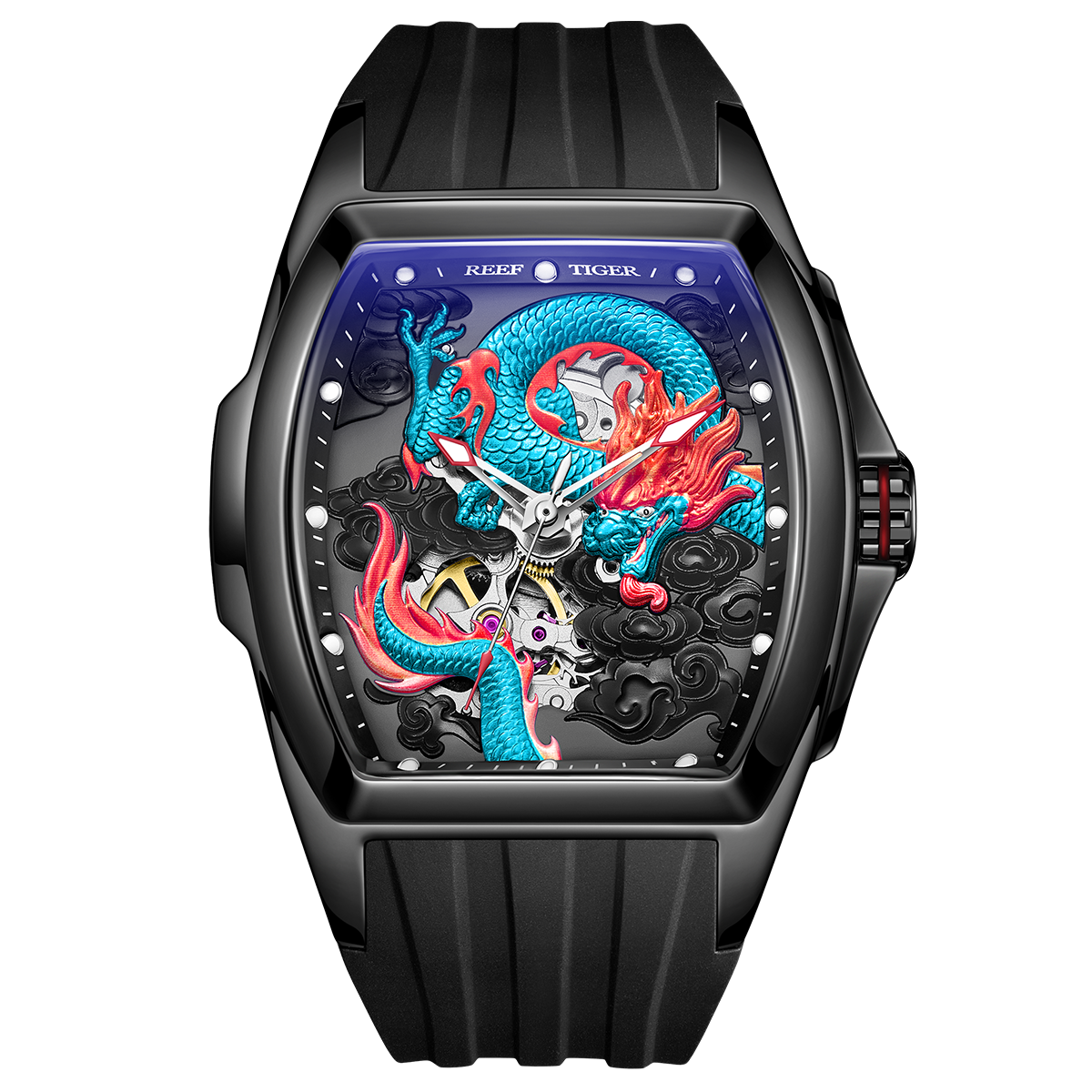 Luxury Cool Blue China Dragon Unique Mens Watches from Reef Tiger Aurora Series