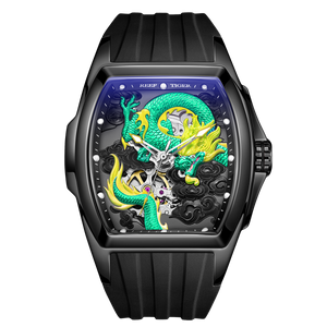 Cool Unique Green China Dragon Skeleton Mens Watches from Reef Tiger Aurora Series