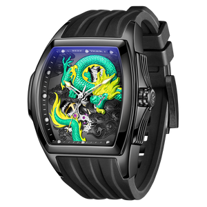 Cool Unique Green China Dragon Skeleton Mens Watches from Reef Tiger Aurora Series