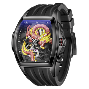 Luxury Cool Red China Dragon Skeleton Unique Mechanical Watches From Reef Tiger Aurora Series