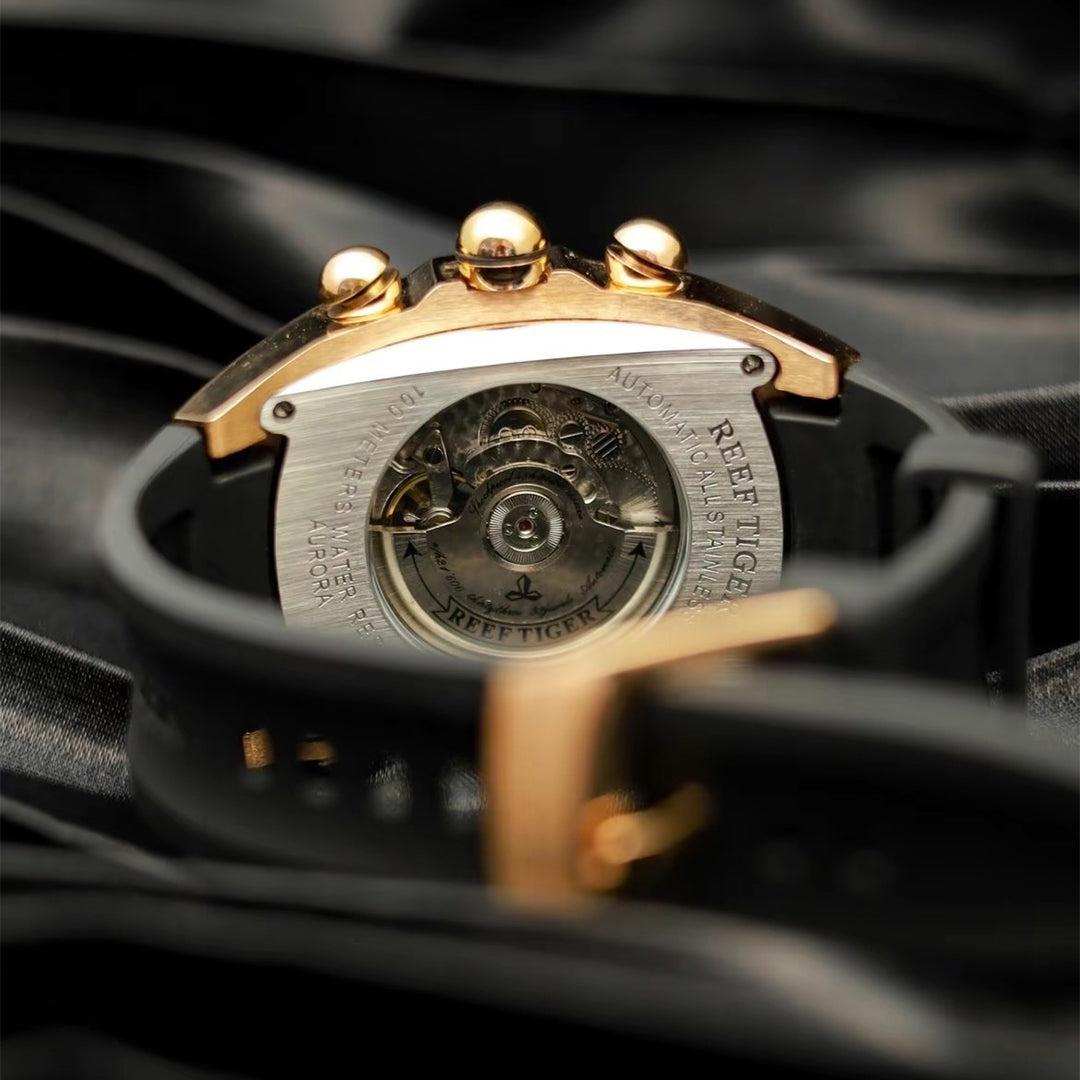 Luxury Reef Tiger Aurora Tank II Automatic Men's Rose Gold Sports Watc
