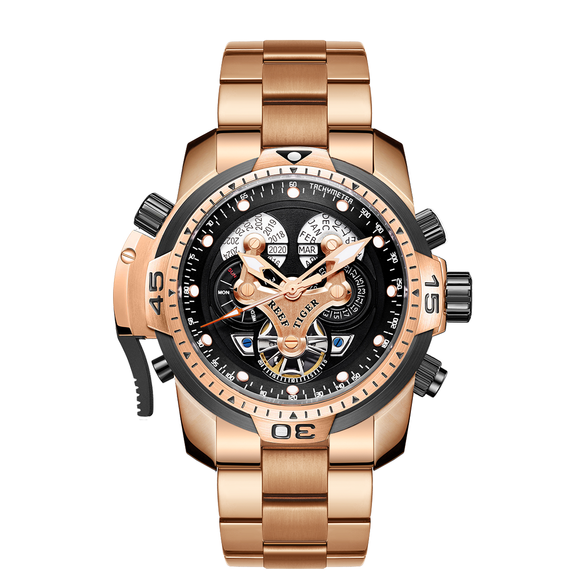 Best Reef Tiger Men's Aurora Concept Rose Gold Luxury Automatic Sport Watch