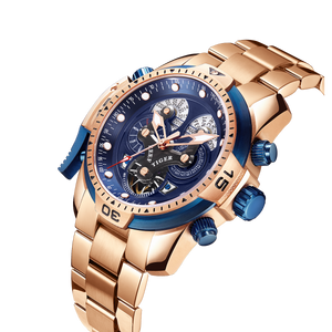 Reef Tiger Aurora Concept Skeleton Mens Automatic Mechanical Rose Gold Sport Wrist Watch