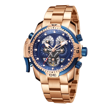 Reef Tiger Aurora Concept Skeleton Mens Automatic Mechanical Rose Gold Sport Wrist Watch