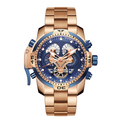 Reef Tiger Aurora Concept Luxury Skeleton Men's Automatic Rose Gold Watches for Men