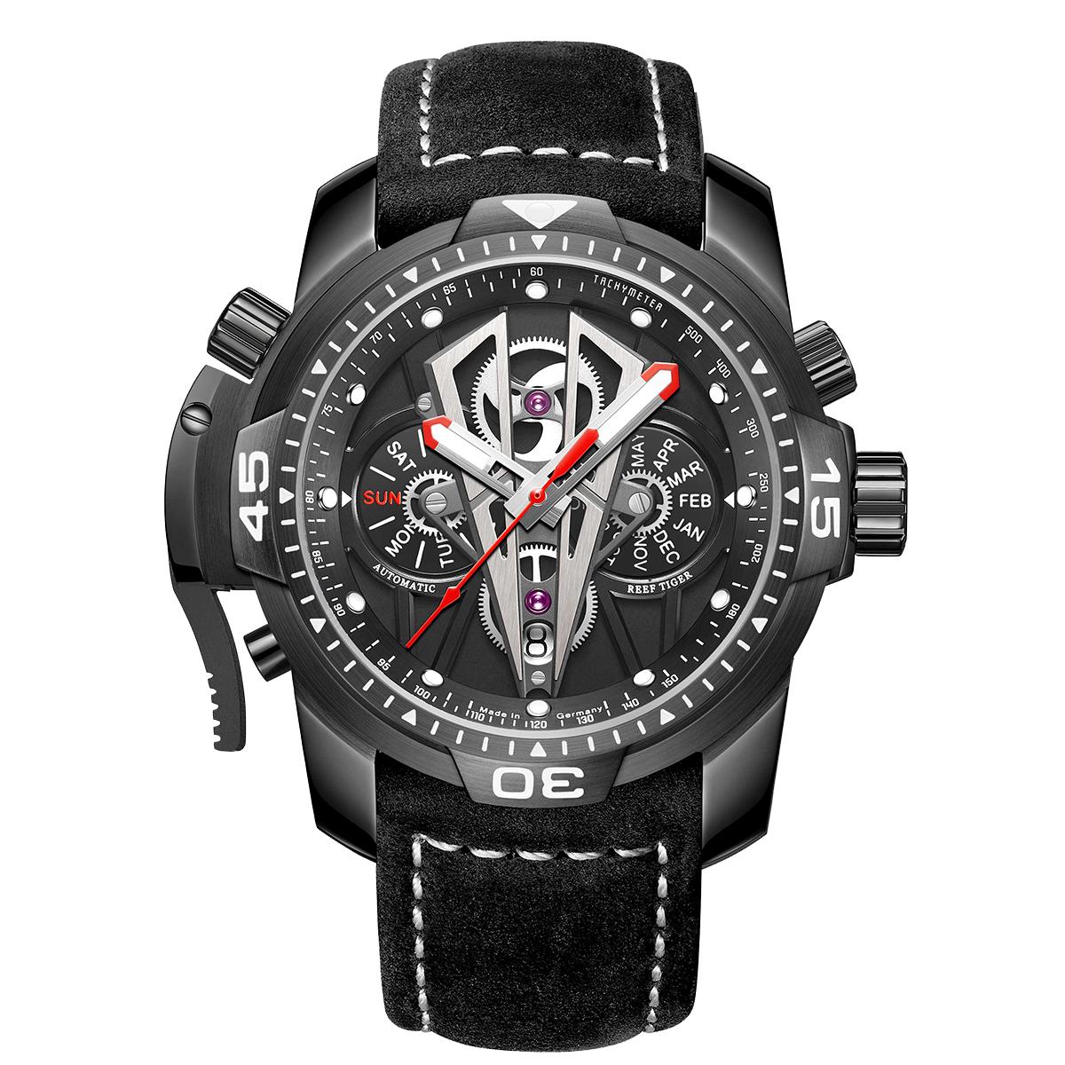 Reef Tiger Aurora Concept 2 Black PVD Automatic Military Sport Watch for Men