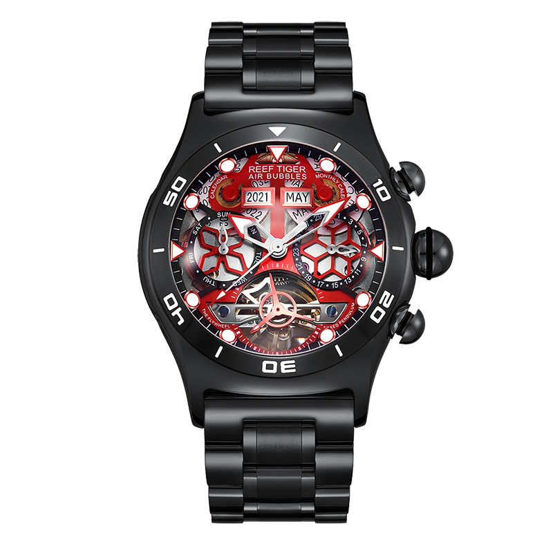 Luxury Reef Tiger Aurora Air Bubbles Mens Unique Automatic Skeleton Wa Luxury Reef Tiger Aurora Air Bubbles Mens Unique Automatic Skeleton Wa