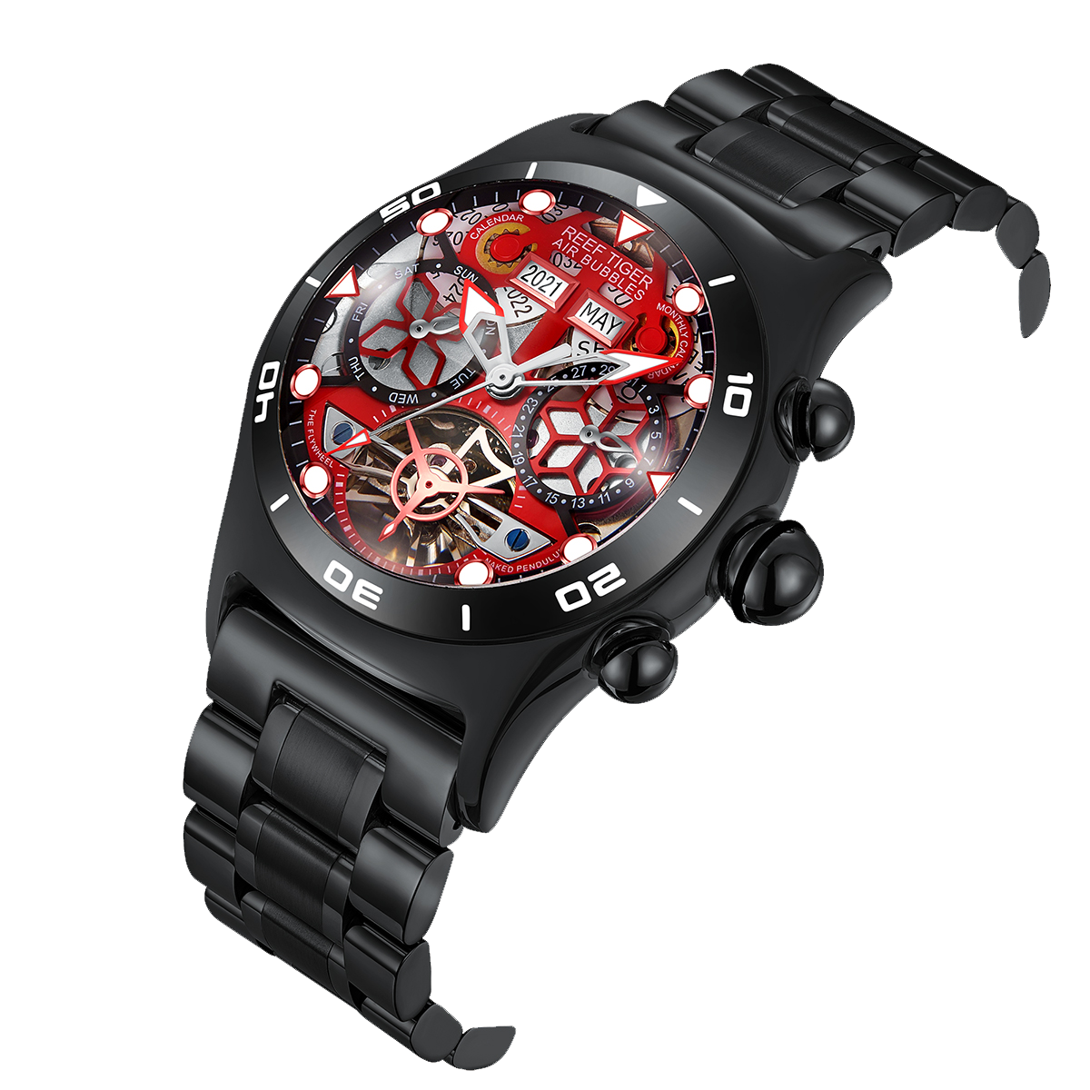 Luxury Reef Tiger Aurora Air Bubbles Mens Unique Automatic Skeleton Wa Luxury Reef Tiger Aurora Air Bubbles Mens Unique Automatic Skeleton Wa