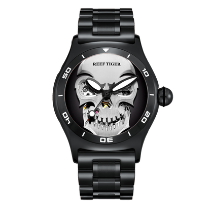 Luxury Reef Tiger Aurora Skull Black PVD Automatic Mens Watch