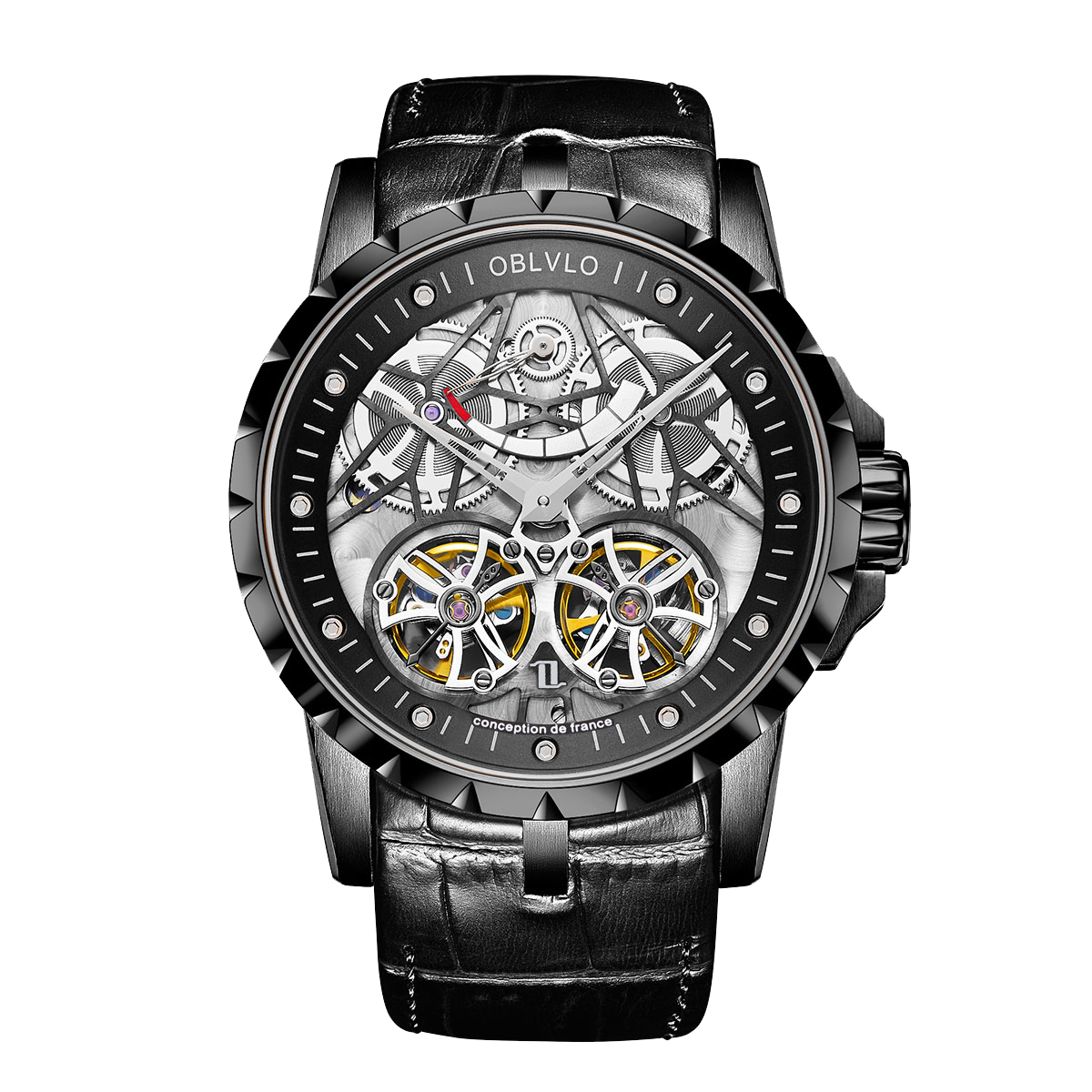 Skeleton Double Tourbillon Automatic Black PVD Watch OBLVLO RM-E-BBBB