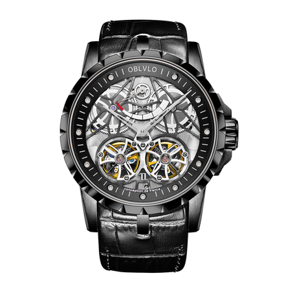 Skeleton Double Tourbillon Automatic Black PVD Watch OBLVLO RM-E-BBBB