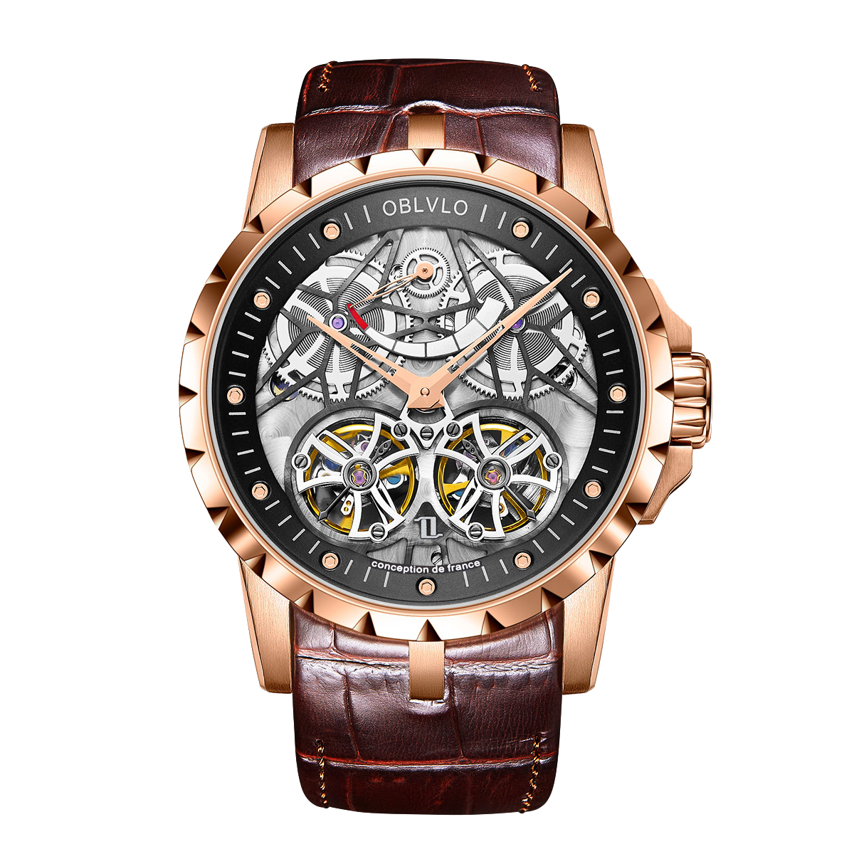 Luxury Skeleton Double Tourbillon Automatic watches For Mens Oblvlo RM-E-RBRO