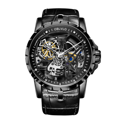 Cool Men's Automatic Skeleton Watches Plated With Black PVD - RM-S-BBBB