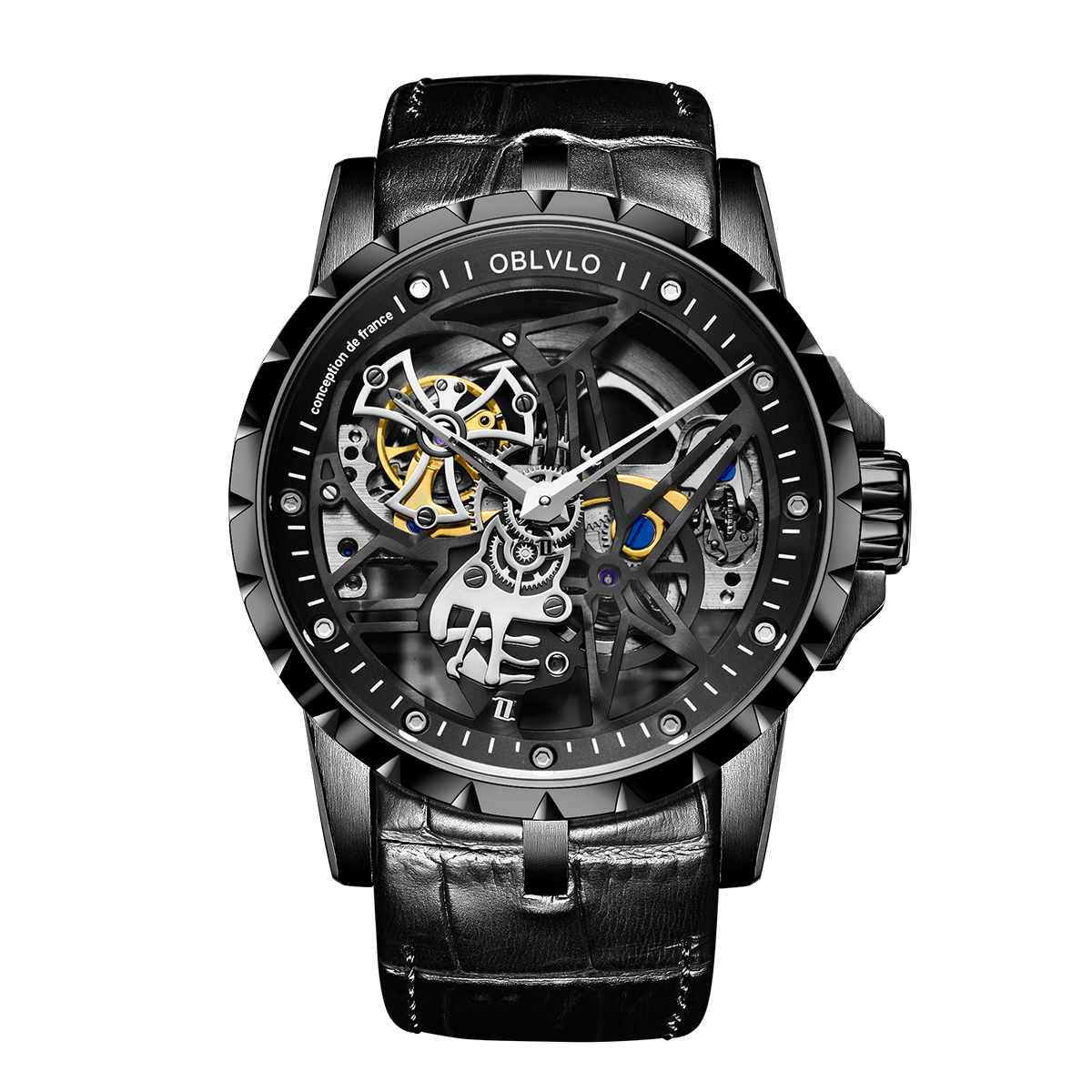 Cool Men's Automatic Skeleton Watches Plated With Black PVD - RM-S-BBBB