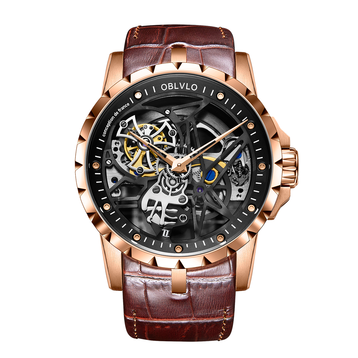 Best Automatic Watches Under 200 - Oblvlo RM-S-RBRO Rose Gold Skeleton Watch