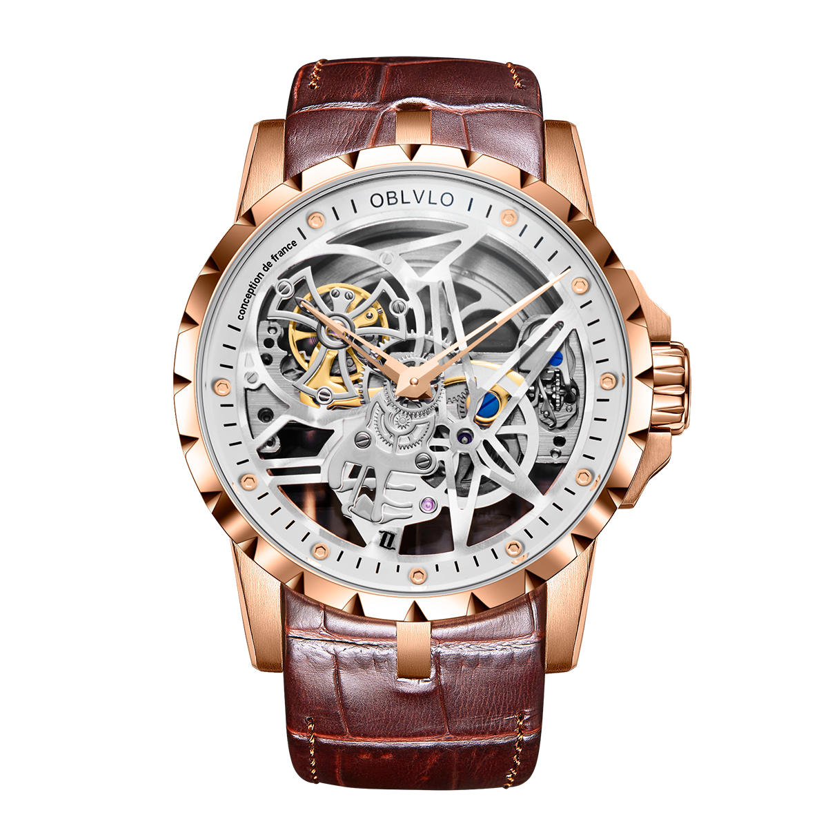 Luxury Oblvlo RM-S Rose Gold Automatic Skeleton Watches For Sale