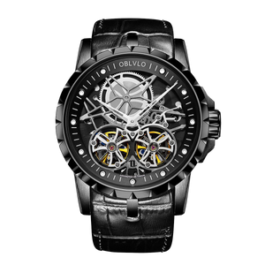 Best Oblvlo RM-T Mens Automatic Skeleton Watches Plated With Black PVD