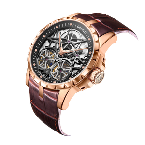 Oblvlo RM-T Series Luxury Rose Gold Automatic Skeleton Watches For Mens