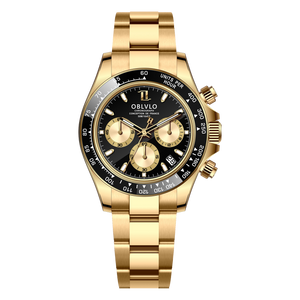 OBLVLO RX-DY 40mm Multi-Dial Chronograph Men's Quartz Watches - Yellow Gold Color Stainless Steel Waterproof Watch