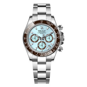 OBLVLO RX-DY Panda Multi-Dial Chronograph Wristwatches - Ice Blue Dial & Ceramic Bezel Quartz Watches