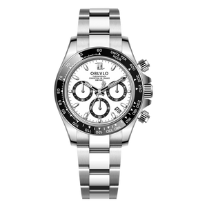 OBLVLO RX-DY Luxury Panda Dial Quartz Wrist Watch For Men - Stainless steel Sport Multi-Dial Chronograph Wristwatches