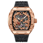 OBLVLO ZM-PH Rose Gold Tonneau & Cubic Zirconia Case Luxury Men's Skeleton Watch - 3D Dragon & Phoenix Carved Dial