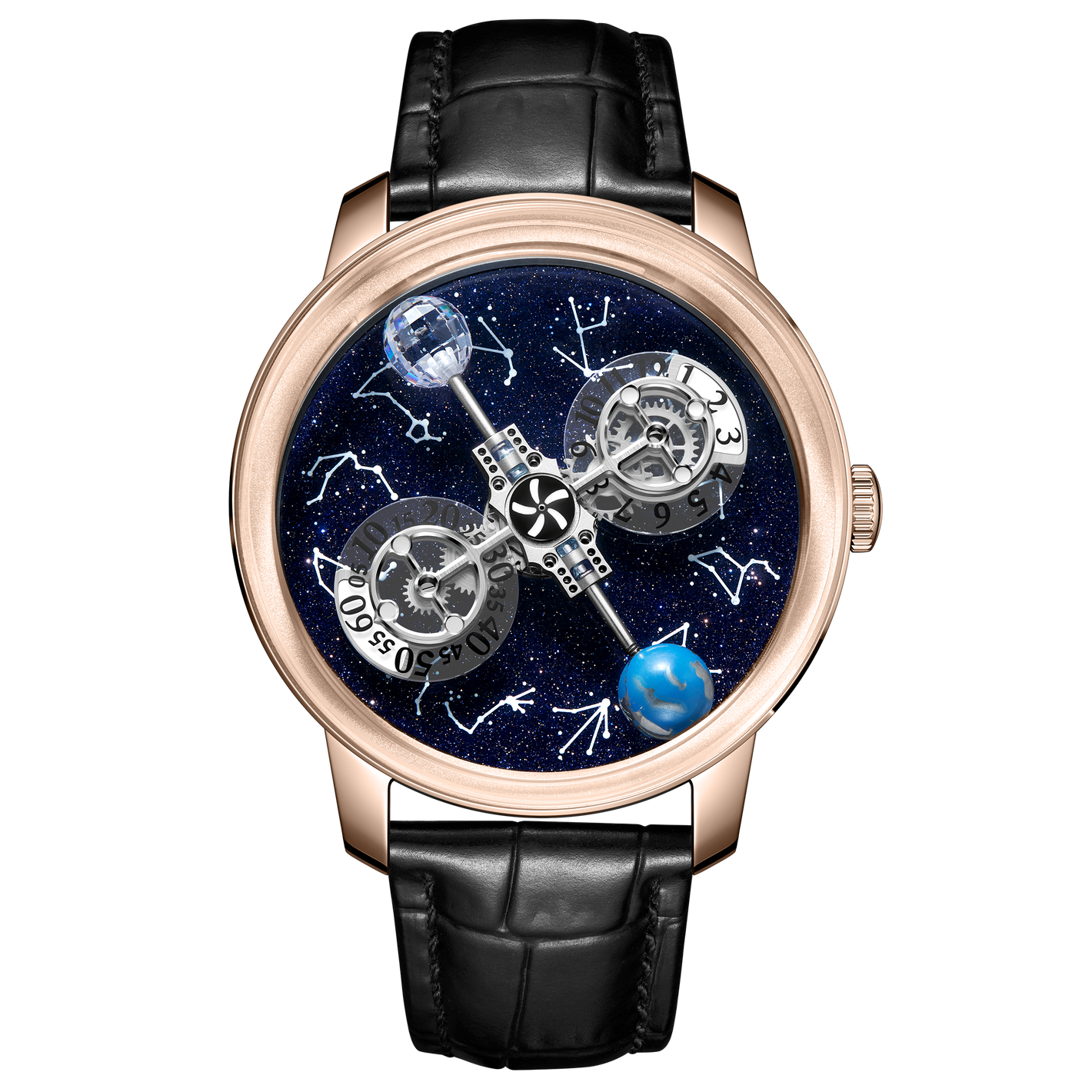 Best Affordable Rose Gold Mechanical Skeleton Celestial Body Watch | OBLVLO CSM Starry Sky Twelve Constellations Watches