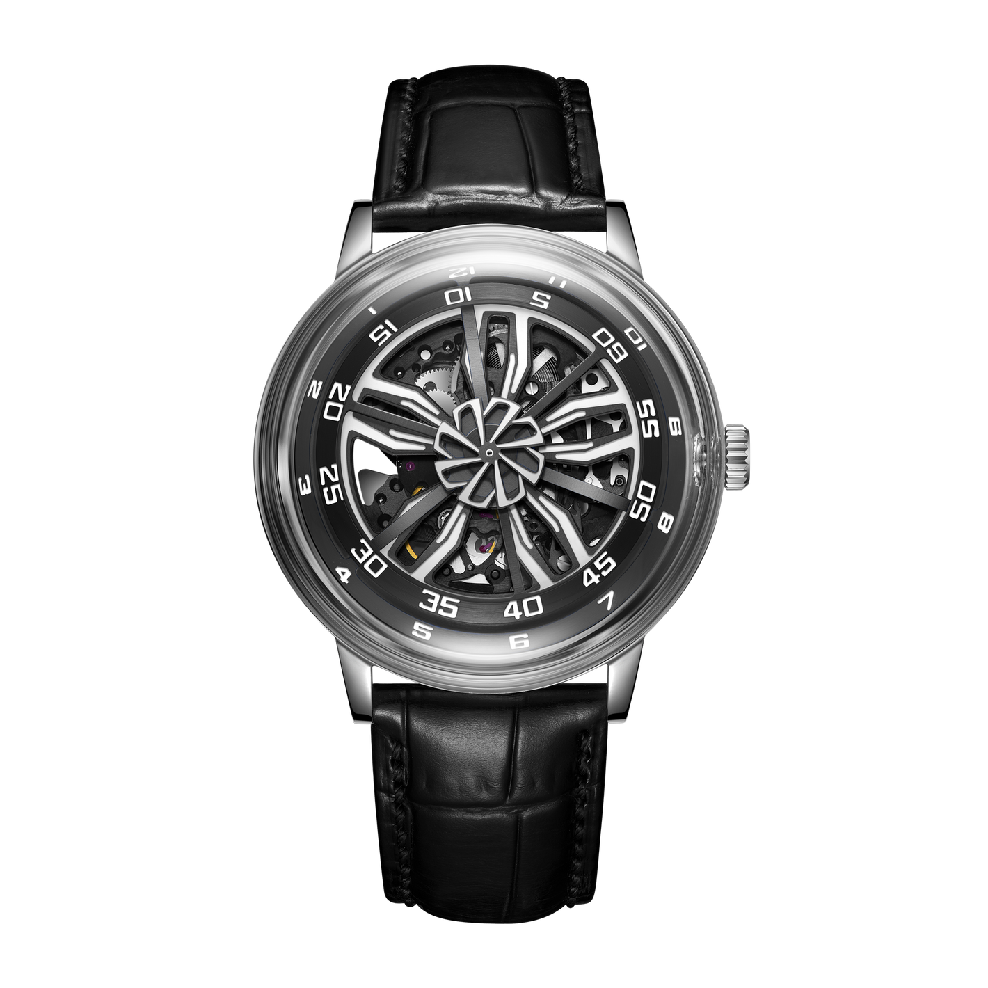 OBLVLO SCM-SK Automatic Skeleton Watches with Supercar Wheels Black Dial Design