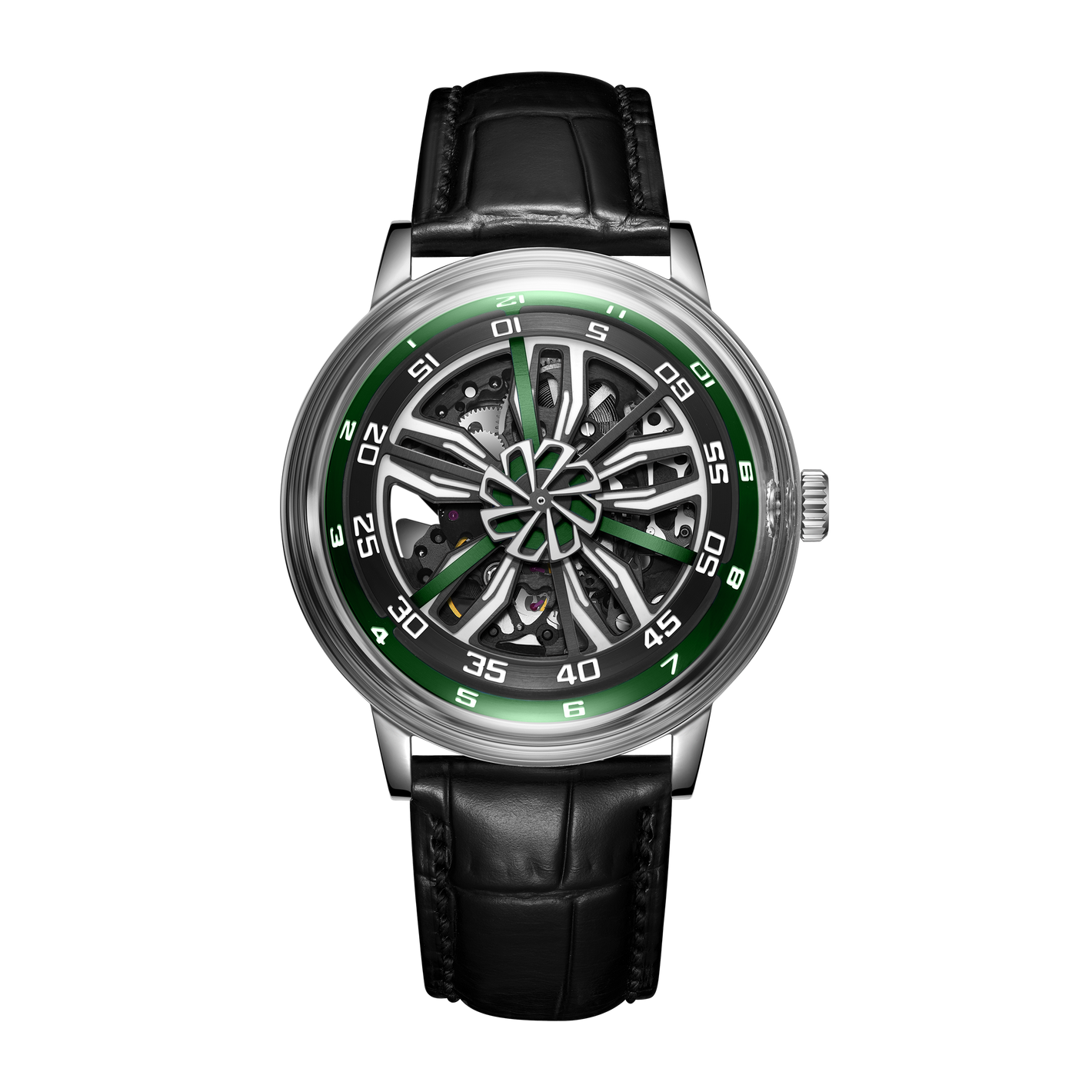 Supercar Alloy Wheels Green Dial as a OBLVLO SCM-SK Automatic Watch | Cool Skeleton Watches