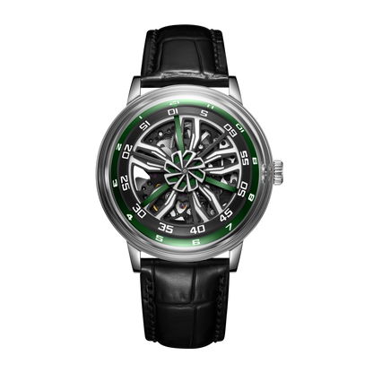 Supercar Alloy Wheels Green Dial as a OBLVLO SCM-SK Automatic Watch | Cool Skeleton Watches