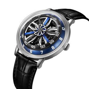 Blue OBLVLO SCM-SK Unique Automatic Watch with Supercar Alloy Wheels Dial Design