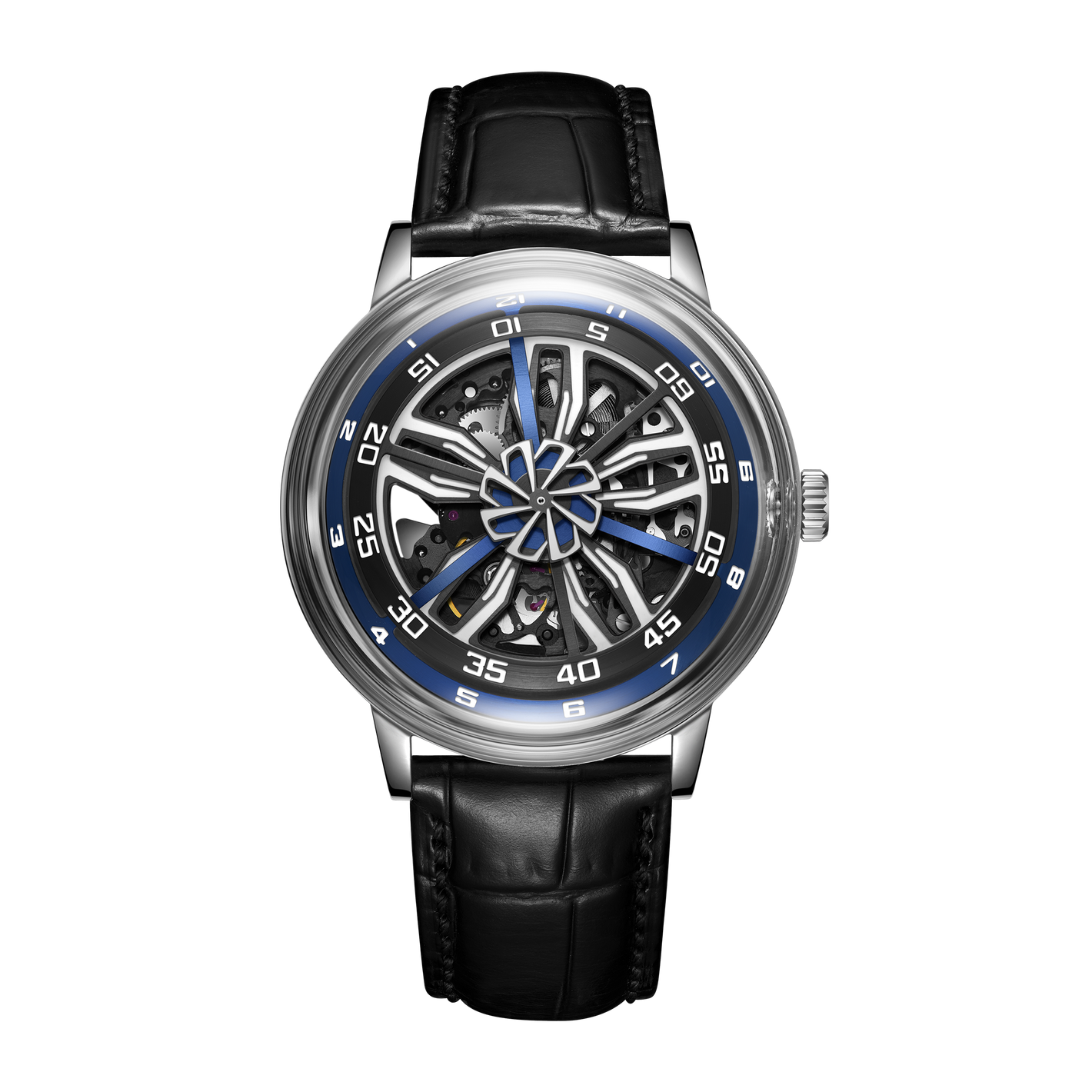 Blue OBLVLO SCM-SK Unique Automatic Watch with Supercar Alloy Wheels Dial Design