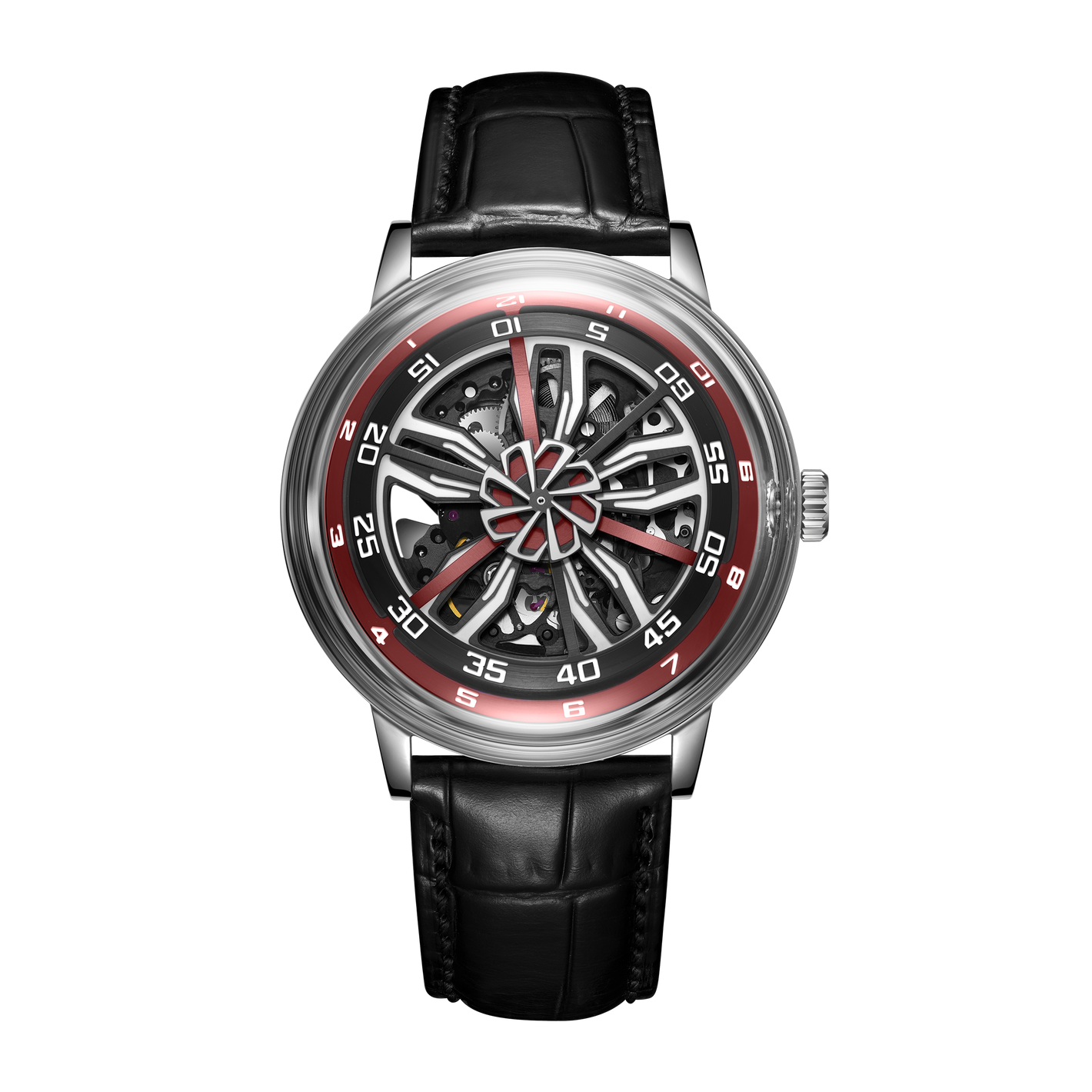 OBLVLO SCM-SK Unique Red Skeleton Supercar Alloy Wheels Dial Automatic Watches