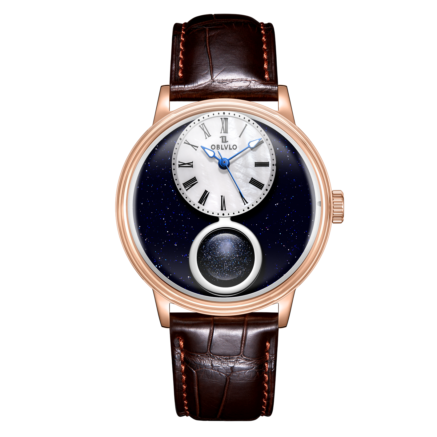 Affordable Luxury Men's Retro Rose Gold Miyota Movement Automatic Watch - OBLVLO SCM-STARS Starry Sky 24-Hour Display Watches