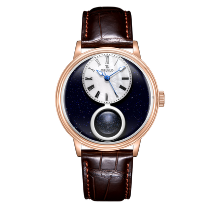 Affordable Luxury Men's Retro Rose Gold Miyota Movement Automatic Watch - OBLVLO SCM-STARS Starry Sky 24-Hour Display Watches