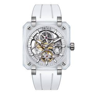 Affordable Luxury OBLVLO BRM Series Silver Dial & New Creative Full Sapphire Square Skeleton Automatic Watches