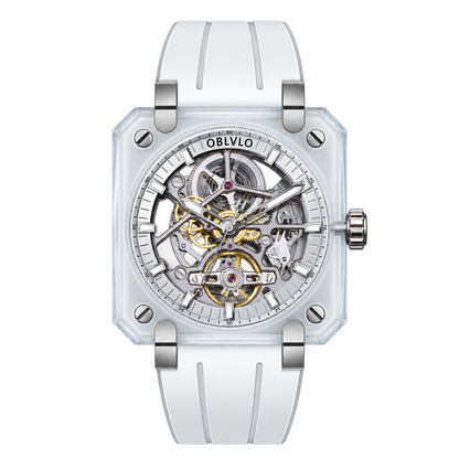 Montres Automatiques Squelette Carrées OBLVLO Série BRM Cadran Argenté et Nouvelles Créatives en Saphir Entier : Le Luxe Abordable