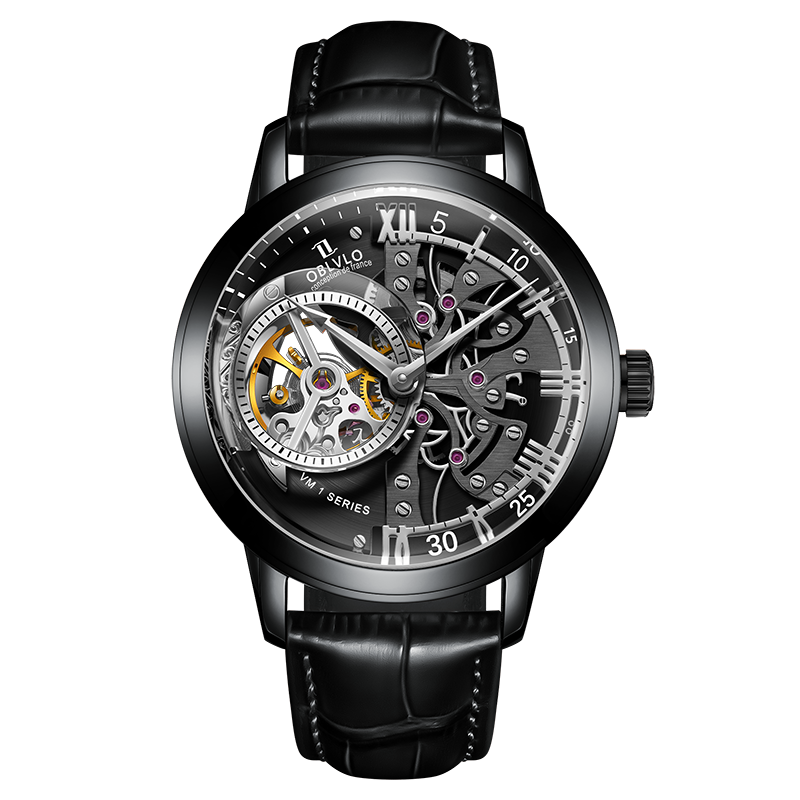 OBLVLO VM Series Luxury Automatic Skeleton Watches With Black PVD