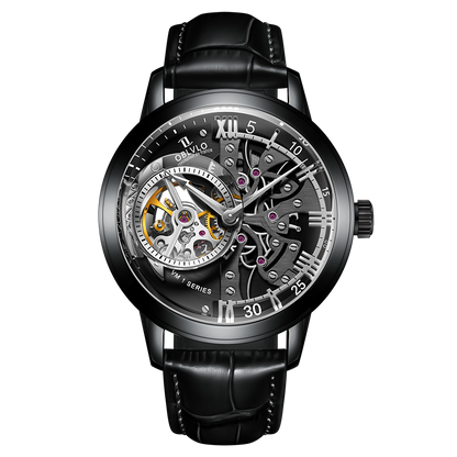 OBLVLO VM Series Luxury Automatic Skeleton Watches With Black PVD