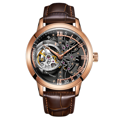 Oblvlo VM-Serie Luxus-Skelettuhren aus Roségold mit automatischem Aufzug zu verkaufen